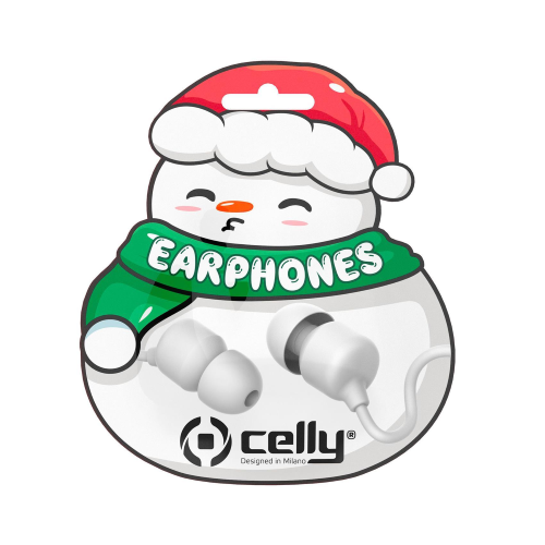 CELLY WIRED EARPHONE XMAS SNOW AURICOLARI JACK 3.5 MM BIANCO